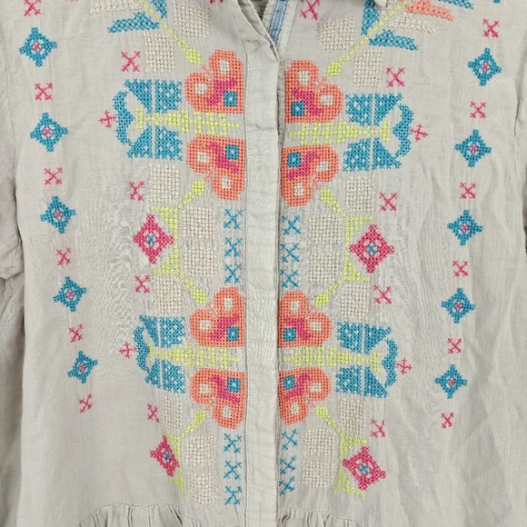 3J Workshop Johnny Was Long Sleeve Button Down Embroidered Lightweight Top Small - Picture 5 of 12
